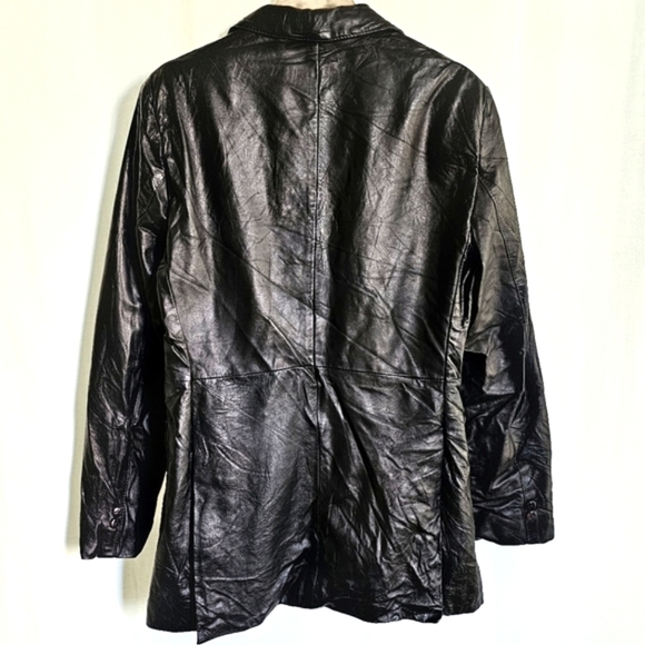 Vintage Oleg Cassini Genuine Leather Black Blazer Jacket - Picture 16 of 16